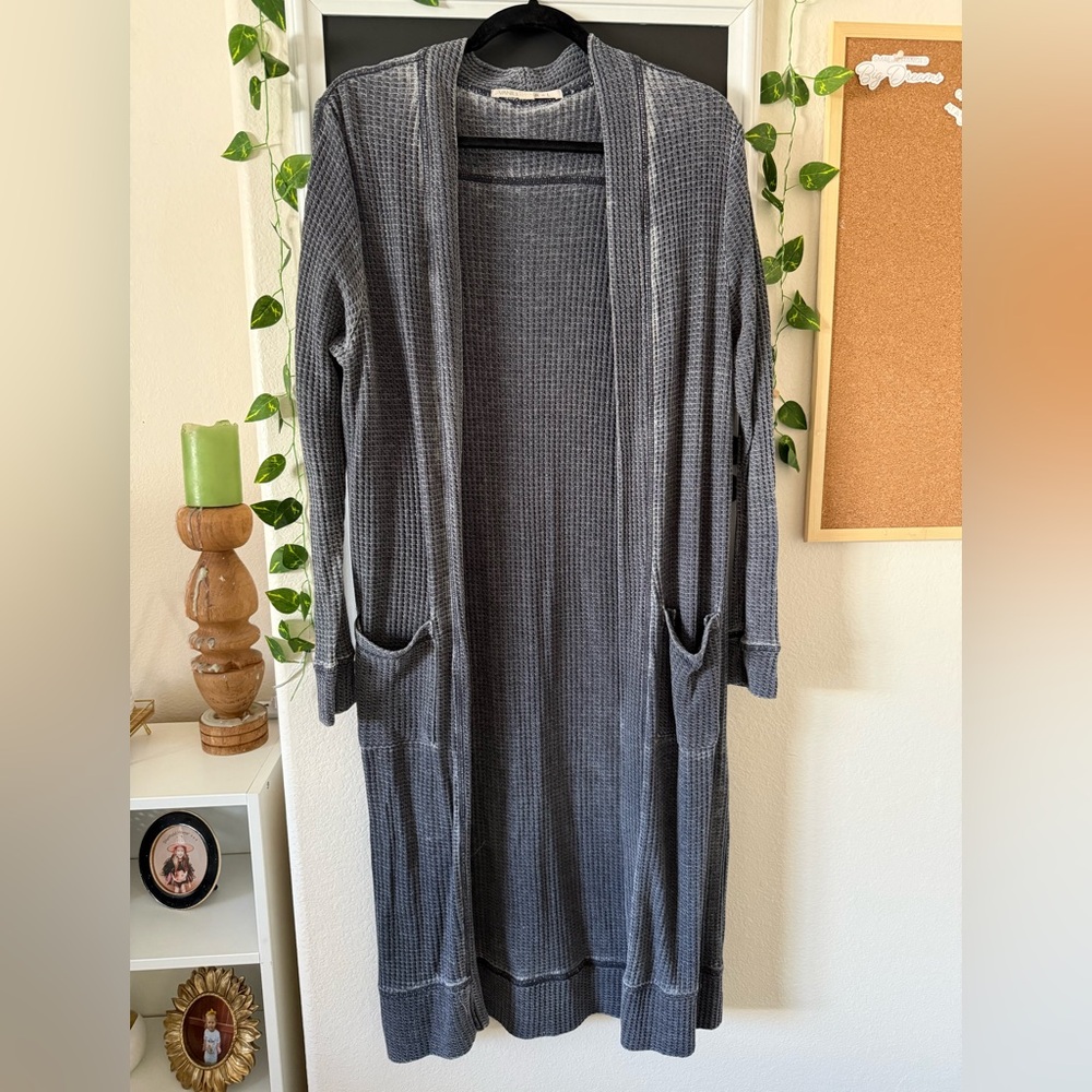 Vanilla Star Charcoal Open Front Long Cardigan
